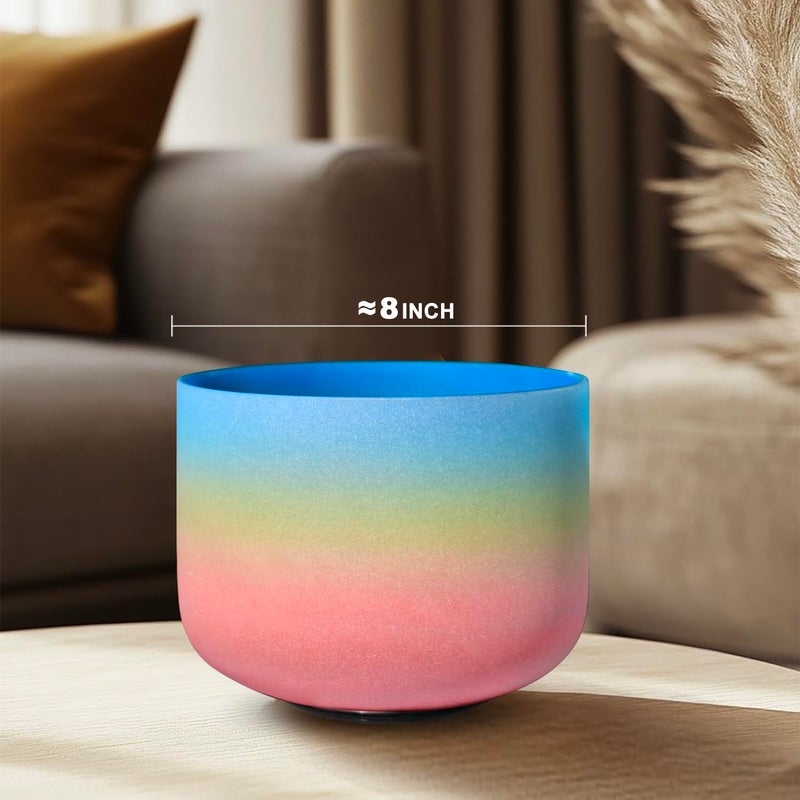 CVNC 440HZ 8 Inch Rainbow Colored G Note Throat Chakra Frosted Quartz Crystal Singing Bowl for Sound Healing and Meditation - Image 2